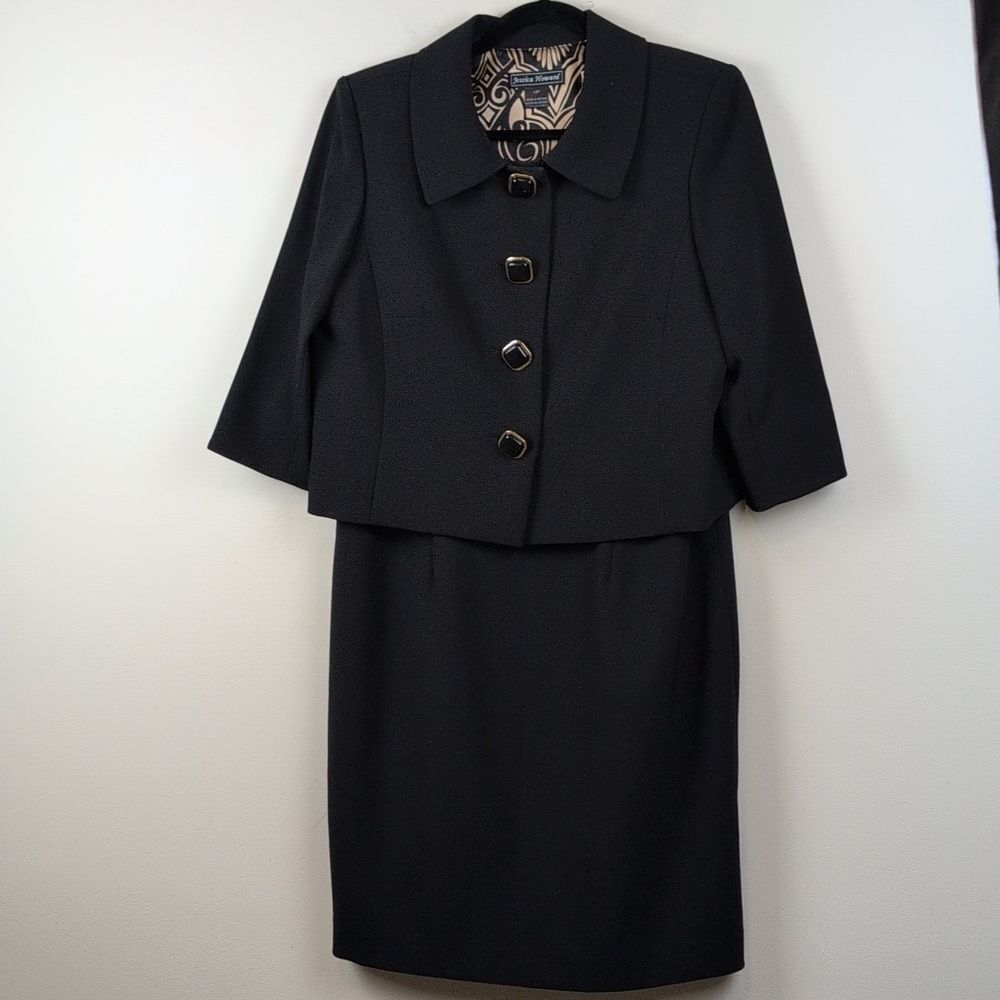 Jessica Howard Black Blazer and Sleeveless Dress 2-Piece Set Size 12P Classic